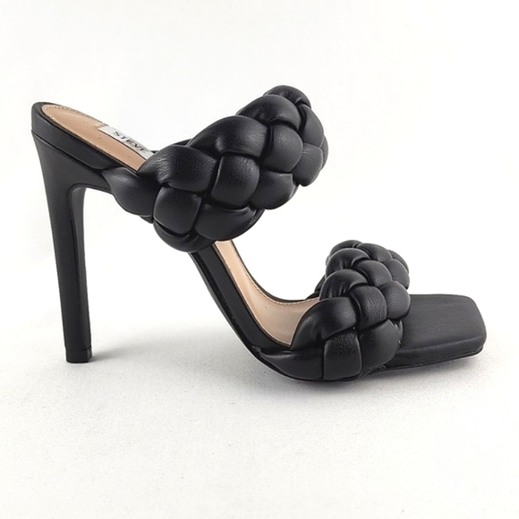 Steve Madden Shoes - Steve Madden Women's Henley Black Heeled Puffy Braided Sandal Square Toe Sz 6.5M
